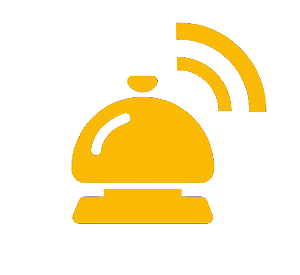 Piktogram of a yellow hotel bell to symbolize hotelbooking.
